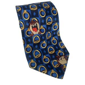 Vintage Looney Tunes Mania Taz Tasmanian Devil Novelty Blue Necktie Mens Fun Tie